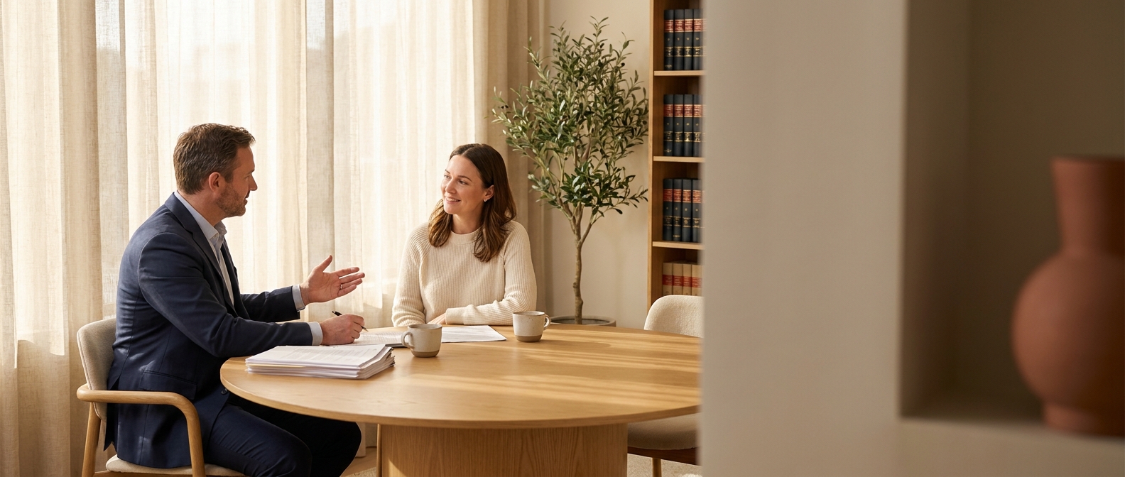 An specialist meeting with a client at a conference table